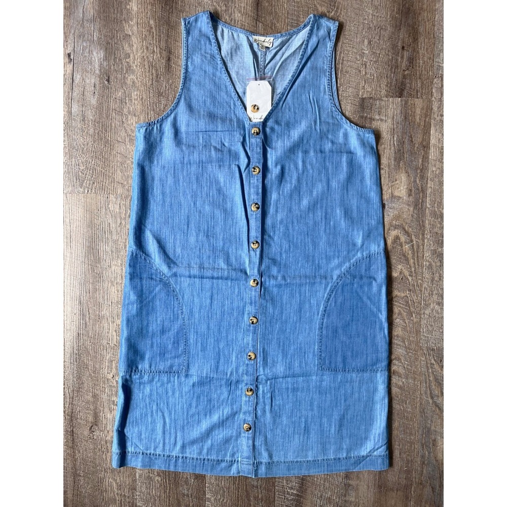 Wonderly Chambray Denim Tunic Sheath‎ Shirt Dress Size M Blue Pockets Womens
